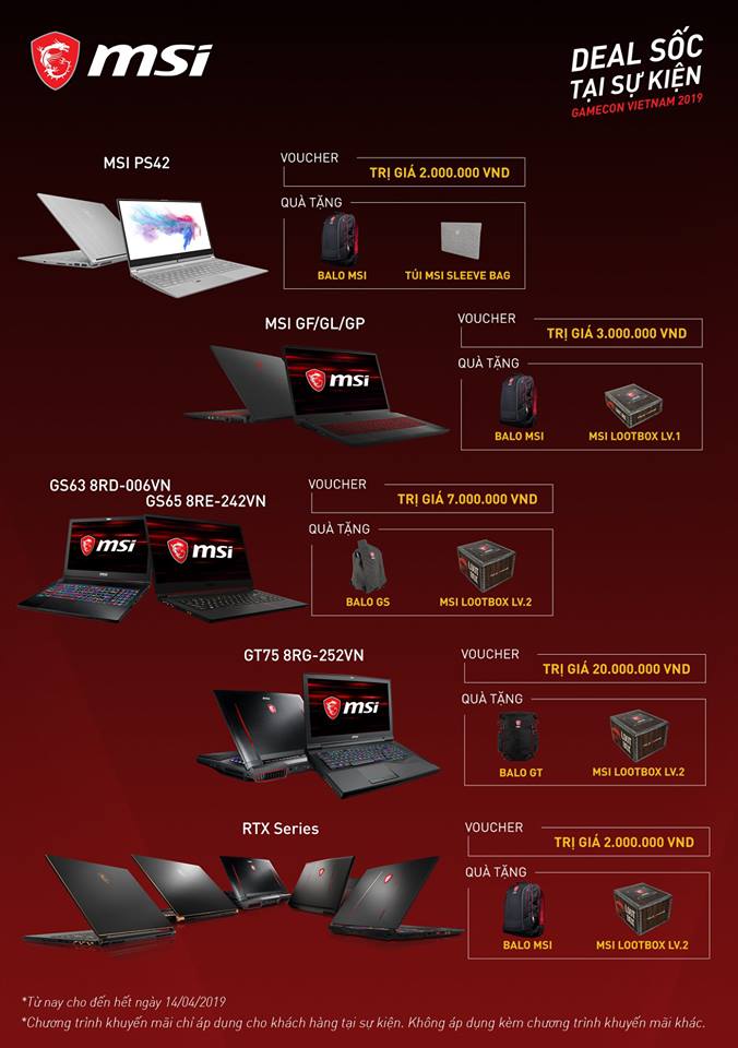 MSI Gaming tung chương trình Deal cực sốc với quà tặng lên đến 20 triệu đồng tại GameCon Vietnam 2019